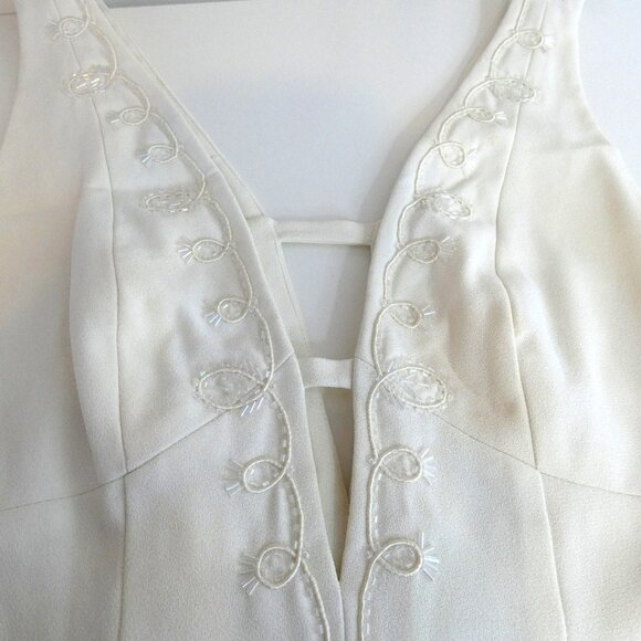 Petite Vintage Cream Holiday Party Dress XXS Formal Bead Bombshell Old Hollywood - Picture 8 of 12